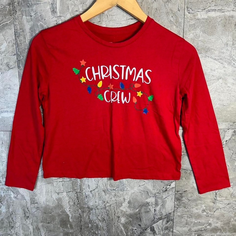 Red Christmas crew neck long sleeve tee Kids Large 10-12 #HolidayVibes‎